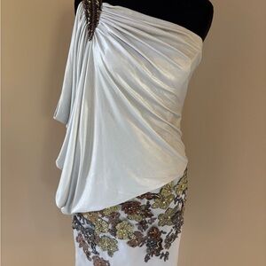 Mandalay Chic gray and Gold Embellished dress NWOT